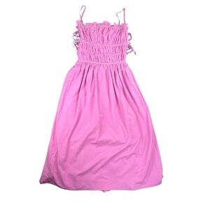 NWOT Aureum Side Ties Cotton Maxi Dress W/Ruched Top In Pink Size M